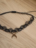 Choker Makramowy Lunula Talisman Czarny Złoty/Srebrny