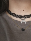 Choker Makramowy Lunula Talisman Czarny Złoty/Srebrny