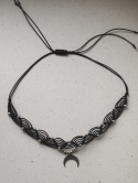 Choker Makramowy Lunula Talisman Czarny Złoty/Srebrny