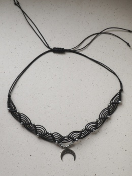 Choker Makramowy Lunula Talisman Czarny Złoty/Srebrny