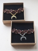 Choker Makramowy Lunula Talisman Brązowy Złoty/Srebrny
