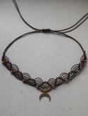 Choker Makramowy Lunula Talisman Brązowy Złoty/Srebrny