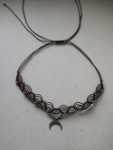 Choker Makramowy Lunula Talisman Brązowy Złoty/Srebrny