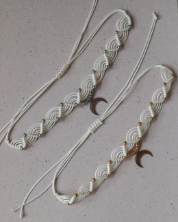 Choker Makramowy Lunula Talisman Kremowy Złoty/Srebrny